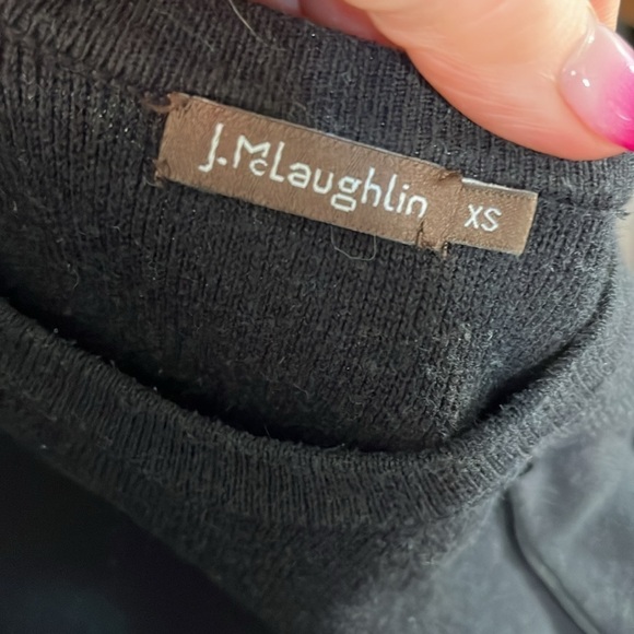 J. McLaughlin Sweater Faux Leather Elbow Pads Trim Black Size XS Vegan - Picture 7 of 9